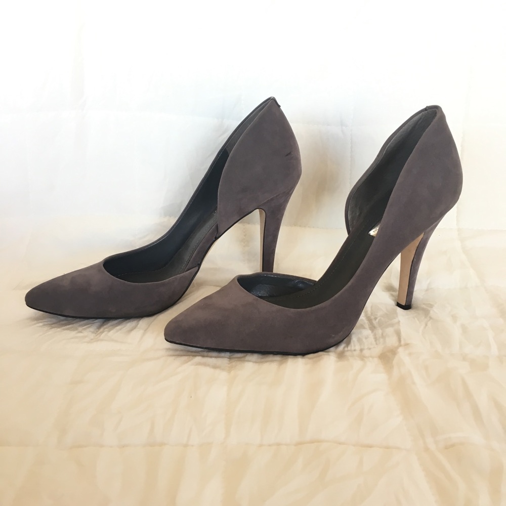 BCBG Half D’Orsay Grey Suede Pump